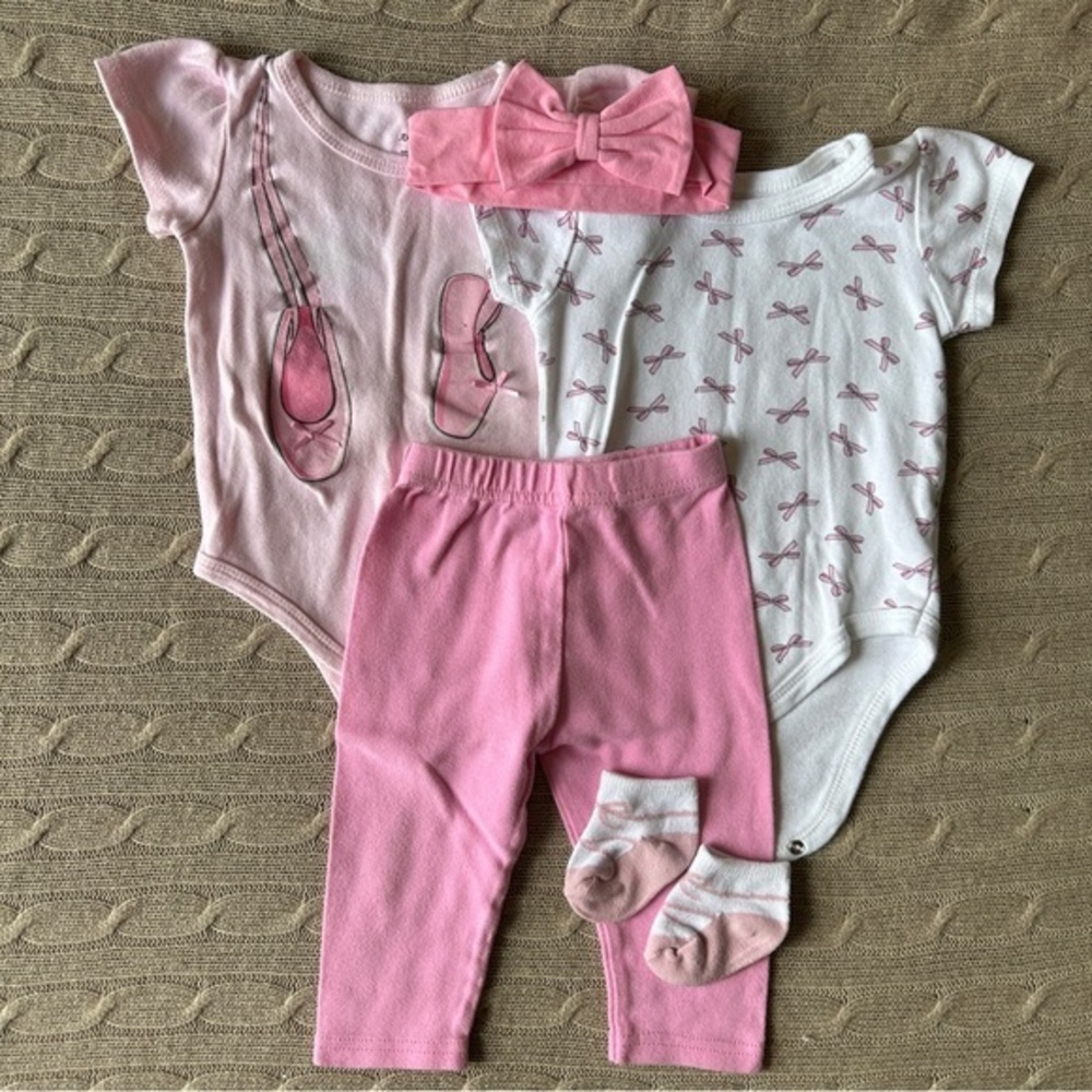 EUC Little Treasures 5pc Baby Girl Outfit Set, Pink Ballet, 9-12 Months